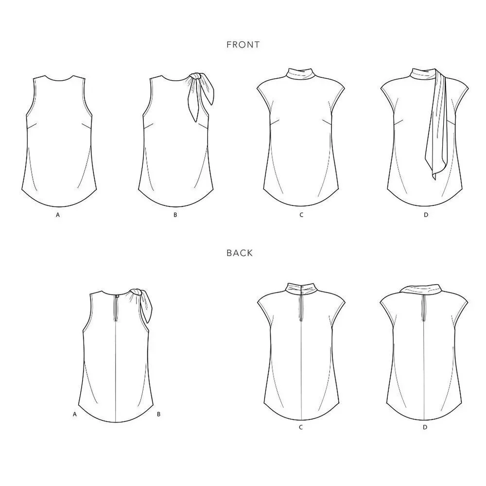 Simplicity Pattern S9045 R10429 Pullover Tops Neck Tie Detail‎ Size 6-14 UNCUT